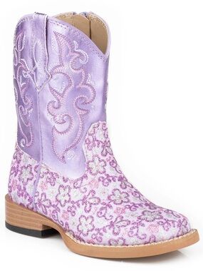 ROPER GIRLS Size 8 TODDLER PURPLE FLORAL GLITTER WITH METALLIC VAMP great cond.